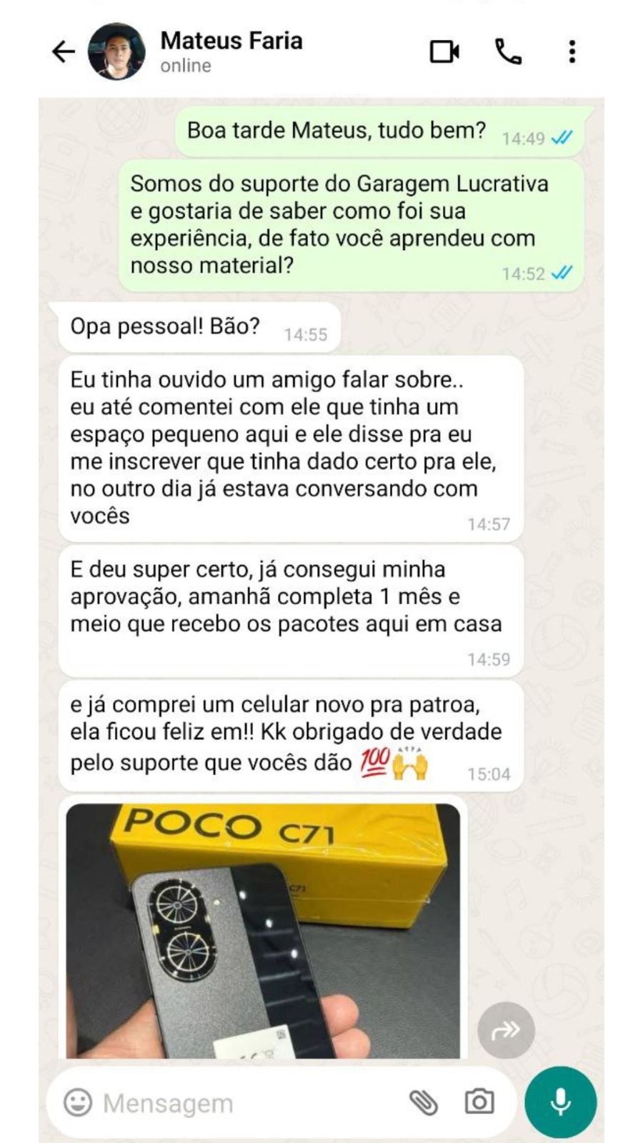 Depoimento Mateus Faria - Conseguiu aprovação em 1 mês e meio, já recebe pacotes e comprou celular novo